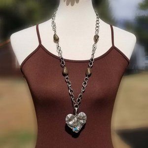 Distressed Hammered Chain w/Heart Pendant Necklace
